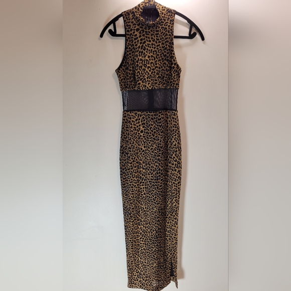 Vintage Caché Leopard Print Halter Dress with Mesh Detail- Size 4 - Picture 3 of 6